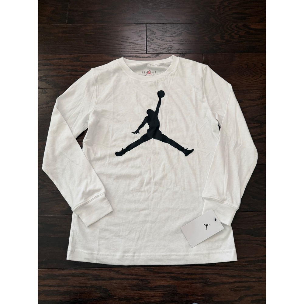 Jordan Boys Jumpman Long Sleeve T-Shirt White Black 95A476-001 Size M 10-12Y